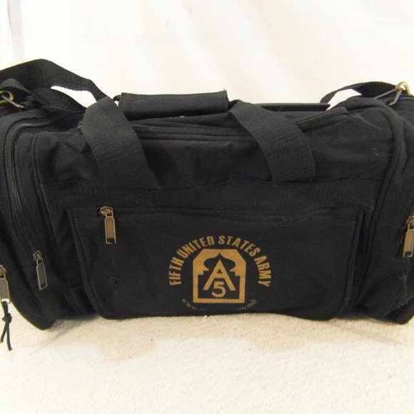 FIFTH US ARMY BLACK GOLD LETTERING 19x10x8 WEEKEND DUFFLE BAG NM 01429
